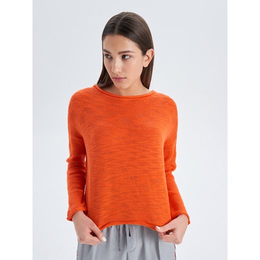 Pomarańczowa sweter damski Cropp casual z okrągłym dekoltem 