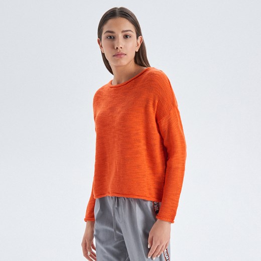 Sweter damski Cropp casual pomarańczowa z okrągłym dekoltem 