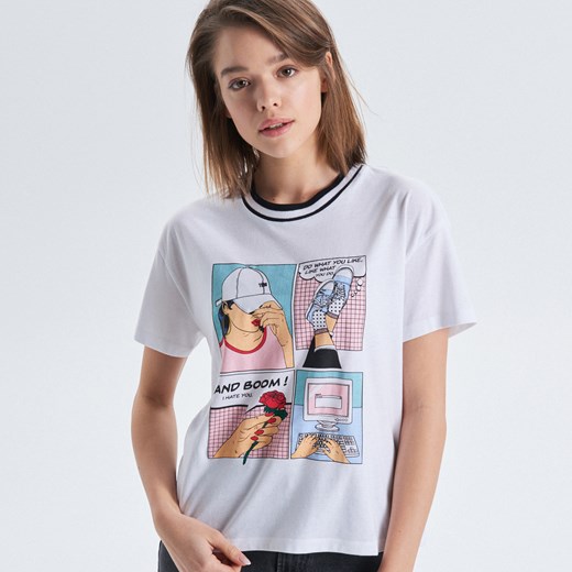 Cropp - Koszulka z ilustracją w stylu pop-art - Biały Cropp  L 
