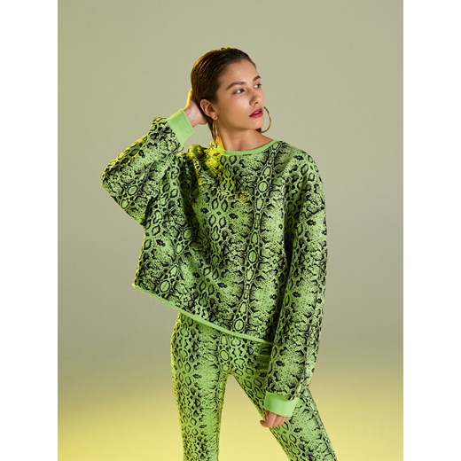 Cropp - Neonowa bluza z wężowym wzorem - Zielony  Cropp One Size 