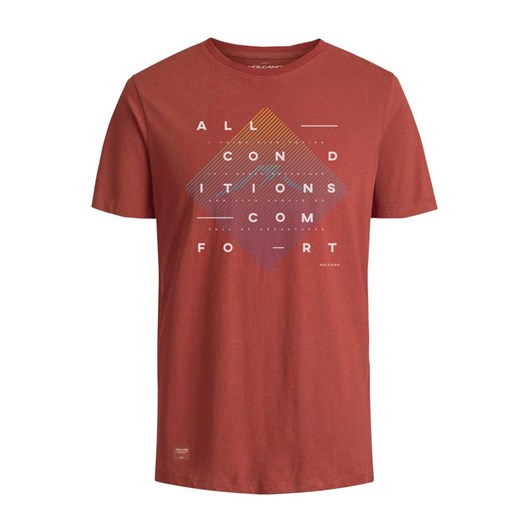 T-shirt męski czerwony Volcano jesienny z krótkim rękawem 