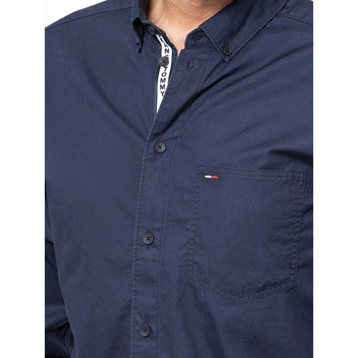 Granatowa koszula męska Tommy Jeans z długim rękawem casual z tkaniny 