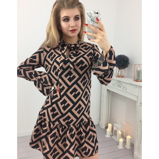 Sukienka Milady koszulowa z poliestru mini z golfem casualowa
