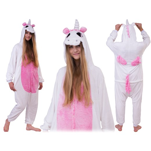 Piżama kigurumi jednoczęściowe przebranie kostium z kapturem – pegaz biało-różowy
