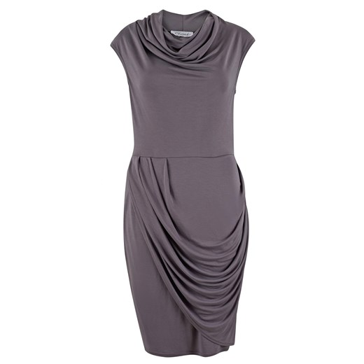 Sukienka fioletowa Closet London midi ołówkowa bez rękawów biznesowa z marszczonym dekoltem bez wzorów 