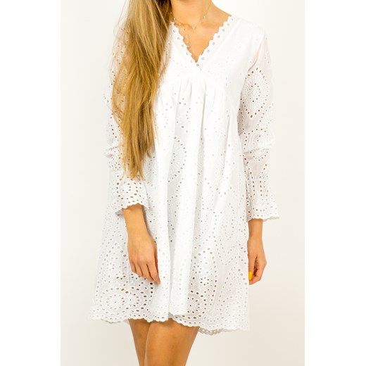 Sukienka Produkt Importowany biała na spacer luźna z bawełny mini z długimi rękawami 