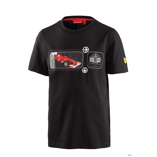 T-shirt chłopięce czarny Scuderia Ferrari F1 z krótkim rękawem w nadruki 