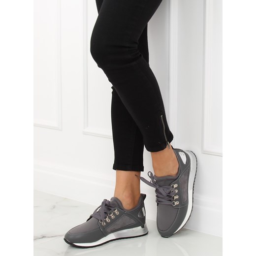 Buty sportowe damskie sneakersy sznurowane bez wzorów1 na płaskiej podeszwie 