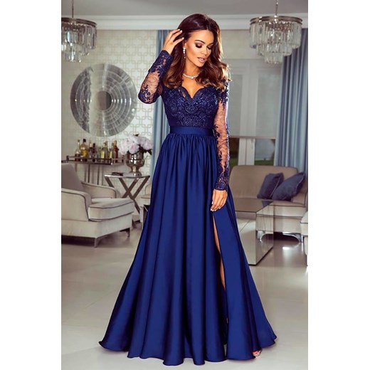 Sukienka Emo Sukienki maxi niebieska karnawałowa elegancka z długim rękawem 