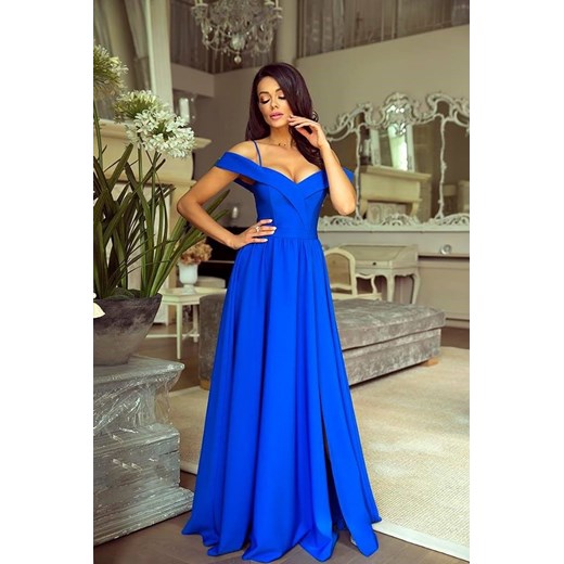 Sukienka Emo Sukienki elegancka na ramiączkach niebieska 
