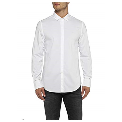 Koszula męska Replay biała z klasycznym kołnierzykiem z długimi rękawami 