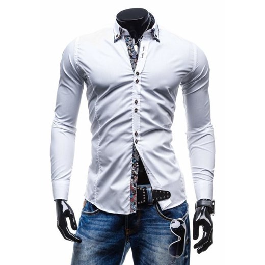 Koszula męska elegancka z długim rękawem biała Denley 0722