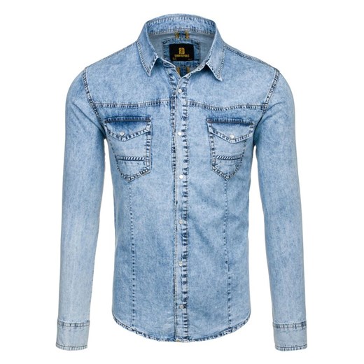 Koszula męska jeansowa z długim rękawem błękitna Denley 4416