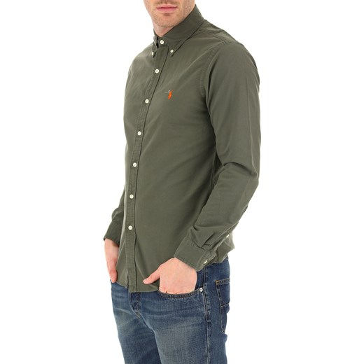 Koszula męska Ralph Lauren w militarnym stylu z kołnierzykiem button down bez wzorów z długim rękawem 