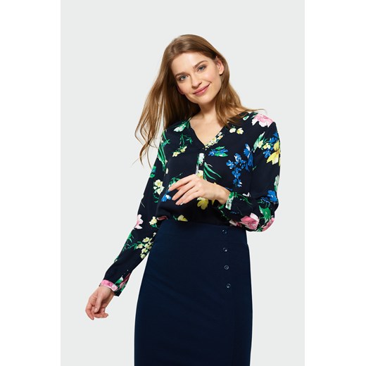 Bluzka damska Greenpoint elegancka z długim rękawem z dekoltem w serek w kwiaty 