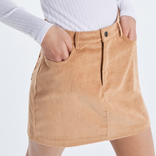 Cropp - Sztruksowa spódnica mini - Żółty Cropp  L 