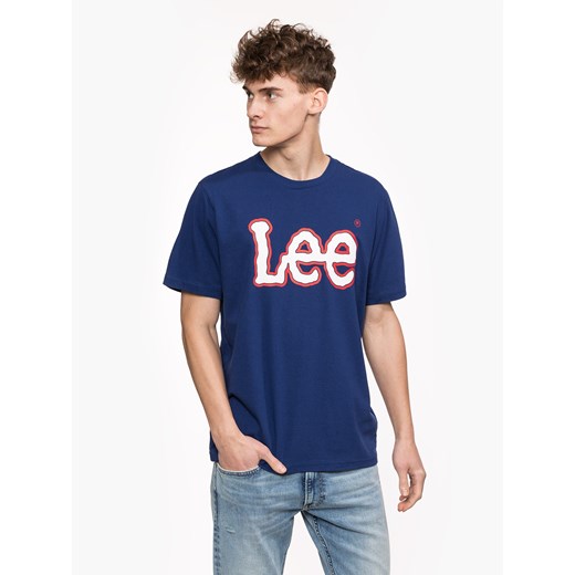 T-shirt męski niebieski Lee z krótkim rękawem 