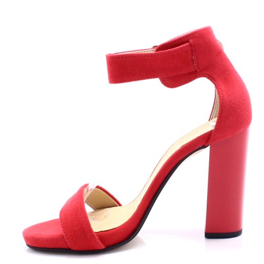 Czerwone sandały damskie Tymoteo na obcasie na wysokim z klamrą 