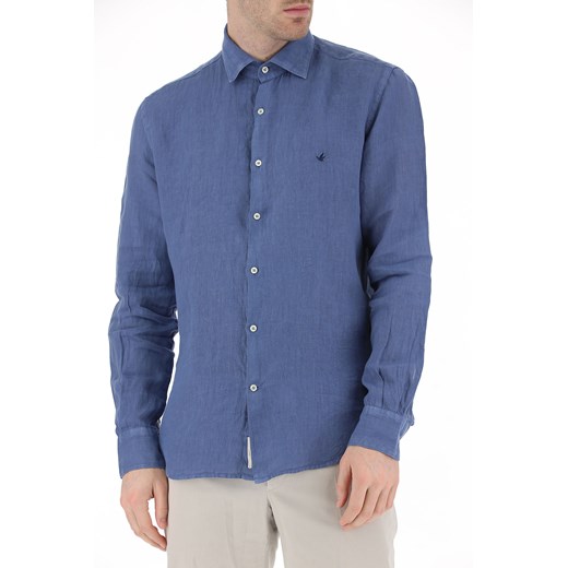 Koszula męska Brooksfield bez wzorów niebieska z długim rękawem 