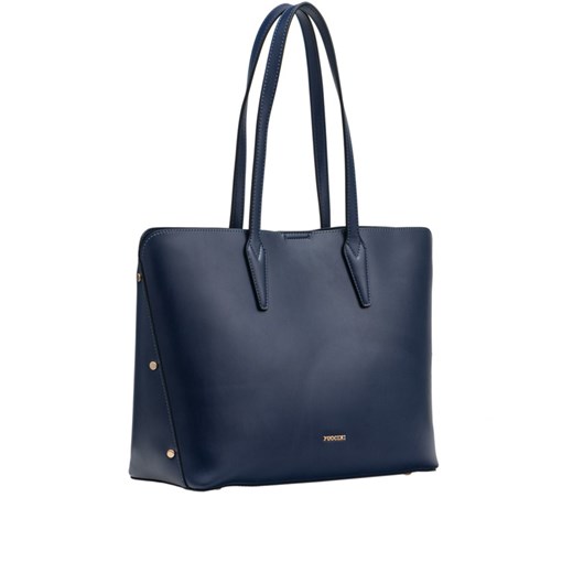 Shopper bag Puccini matowa na ramię niebieska duża ze skóry ekologicznej 