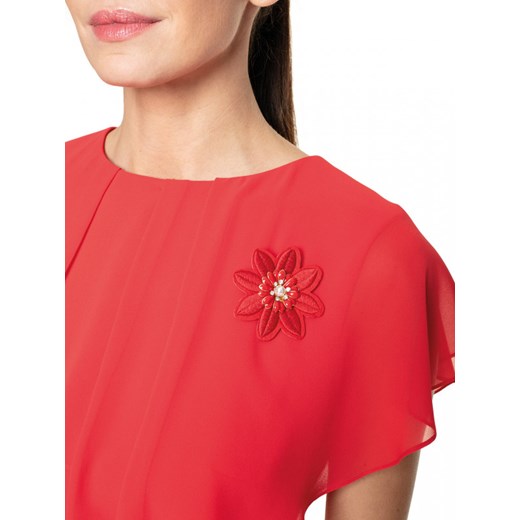 Bluzka damska Potis & Verso z krótkim rękawem z okrągłym dekoltem czerwona casual 
