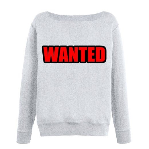 Bluza damska szara z dekoltem łódka Z CZERWONYM NAPISEM WANTED