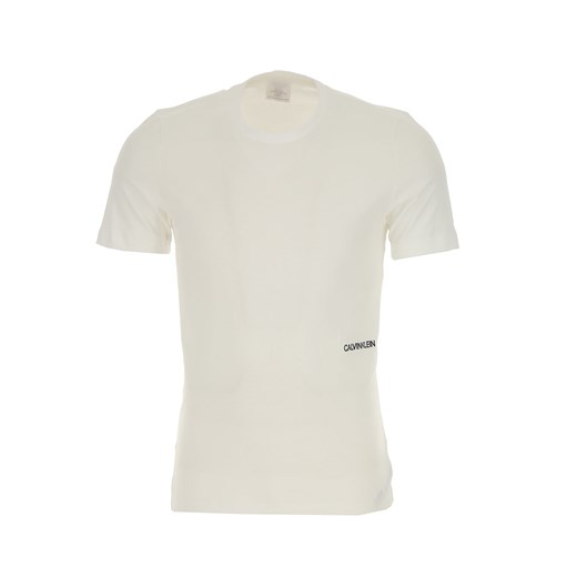 Biały t-shirt męski Calvin Klein na lato z krótkimi rękawami z bawełny 