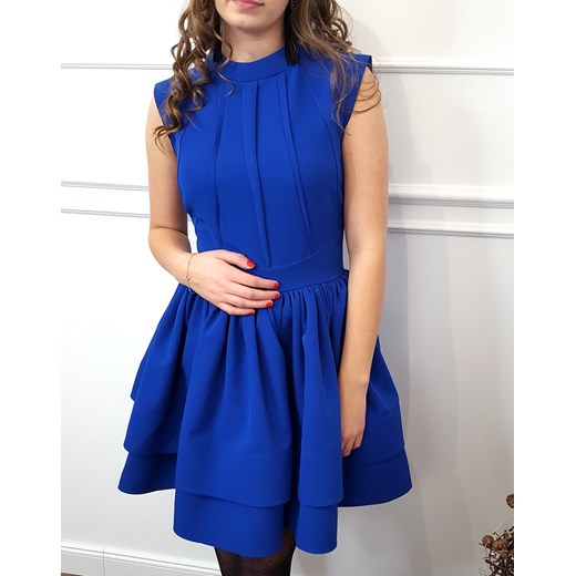 Sukienka niebieska z okrągłym dekoltem gładka bez rękawów midi 