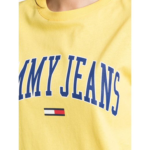 Bluzka damska Tommy Jeans z tkaniny z krótkimi rękawami z okrągłym dekoltem wiosenna z napisem 