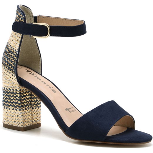 Sandały damskie Tamaris eleganckie w abstrakcyjnym wzorze na obcasie na średnim z klamrą 