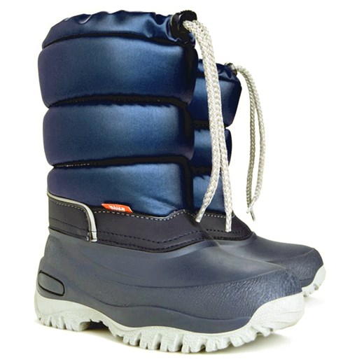 Buty zimowe dziecięce Demar bez wzorów sznurowane granatowe śniegowce 