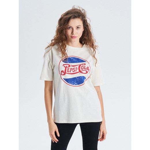 Cropp - Koszulka z logo vintage Pepsi-Cola - Kremowy  Cropp M 