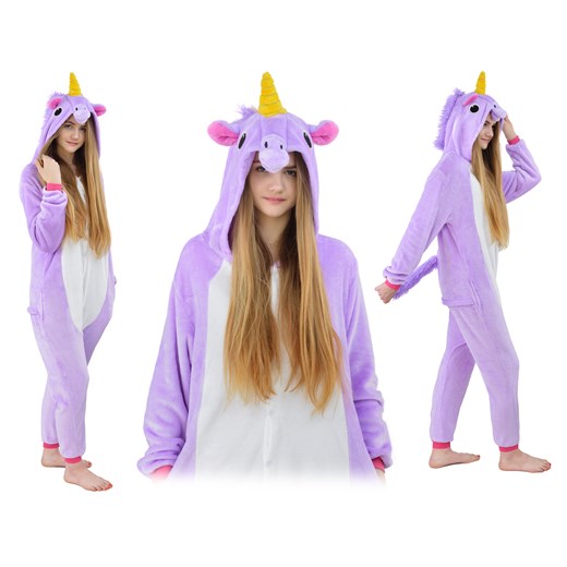 Piżama kigurumi jednoczęściowe przebranie kostium z kapturem – fioletowy jednorożec