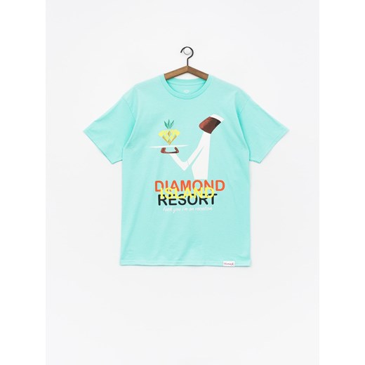 Niebieski t-shirt męski Diamond Supply Co. z krótkim rękawem z napisami 