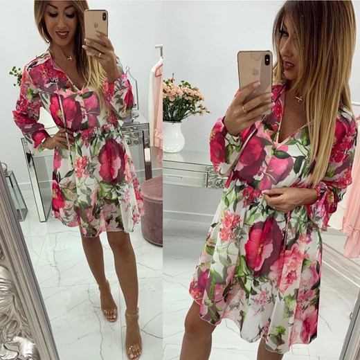SUKIENKA SZYFONOWA W DUŻE KWIATY  FUKSJA    chicaca