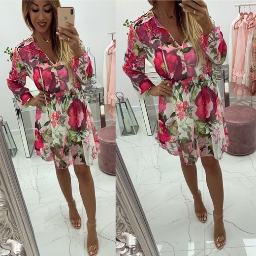 SUKIENKA SZYFONOWA W DUŻE KWIATY  FUKSJA    chicaca