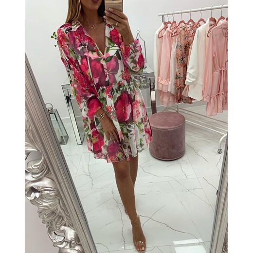 SUKIENKA SZYFONOWA W DUŻE KWIATY  FUKSJA    chicaca