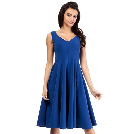 Sukienka niebieska Moe z dekoltem v gładka bez rękawów elegancka 