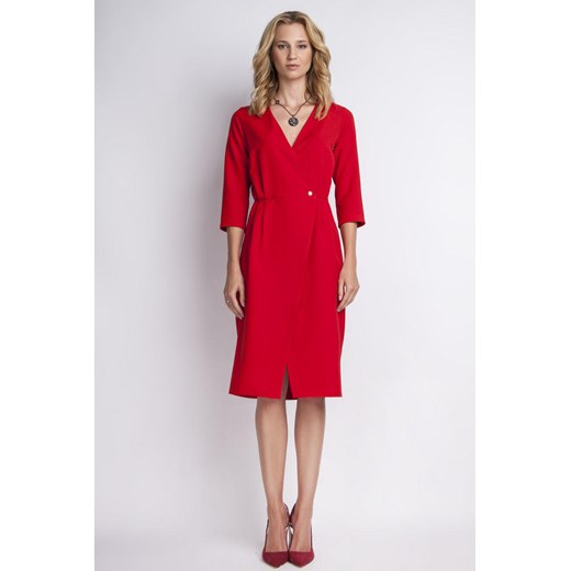 Sukienka Lanti bez wzorów czerwona z długimi rękawami midi 
