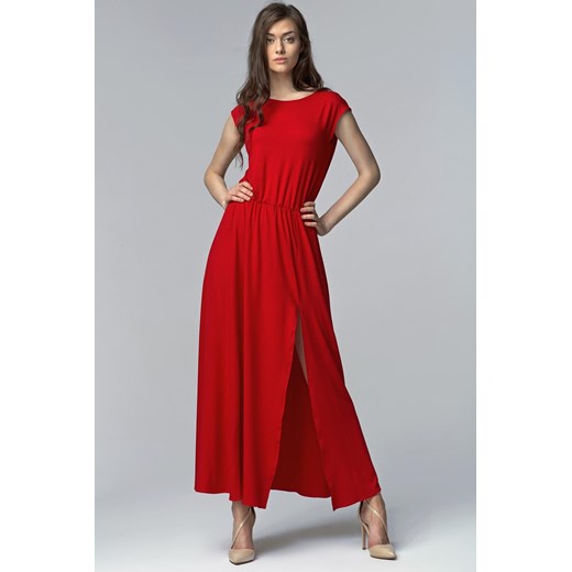 Czerwona sukienka Nife z długimi rękawami maxi na wiosnę 