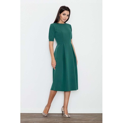Zielona Sukienka Midi z Krótkim Rękawem Figl  L Coco-fashion.pl 