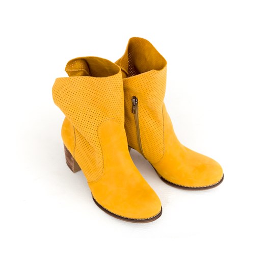 Botki Zapato jesienne casual żółte ze skóry na obcasie bez wzorów 