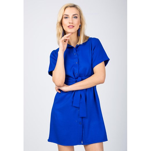 Sukienka Zoio niebieska letnia z elastanu z krótkim rękawem do pracy koszulowa mini 