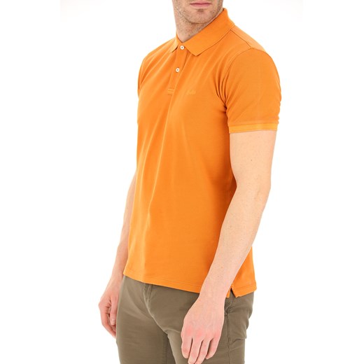 T-shirt męski Woolrich bez wzorów pomarańczowa casual z krótkimi rękawami 