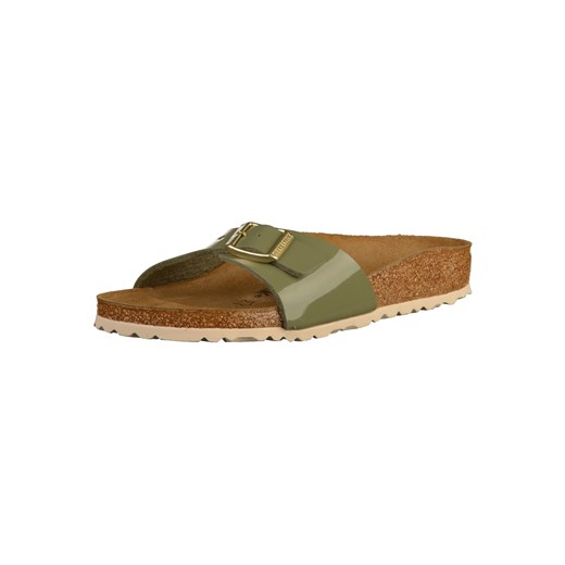 Birkenstock klapki damskie zielone na platformie ze skóry