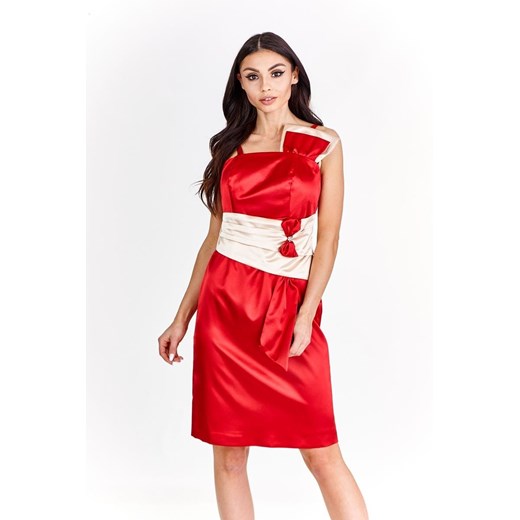 Sukienka Fokus z kryształkami czerwona do pracy elegancka 