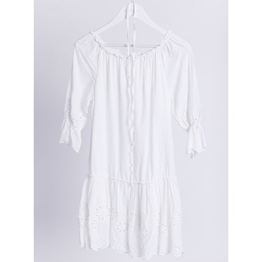 Sukienka Selfieroom bawełniana biała midi z długim rękawem 