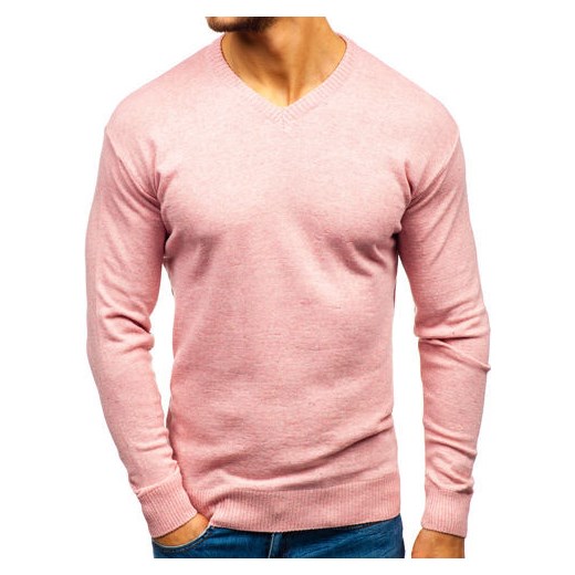 Sweter męski w serek różowy Bolf 6002  Denley L wyprzedaż  