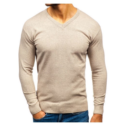 Sweter męski w serek beżowy Bolf 6002  Denley XL okazyjna cena  