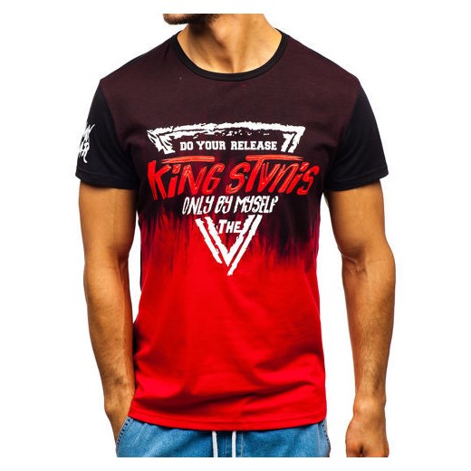 T-shirt męski z nadrukiem czarno-czerwony Denley SS615  Denley M okazyjna cena  